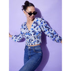 Floral Long Sleeves Top (Blue)