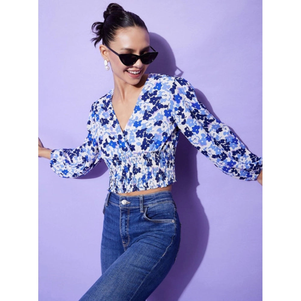 Floral Long Sleeves Top (Blue)
