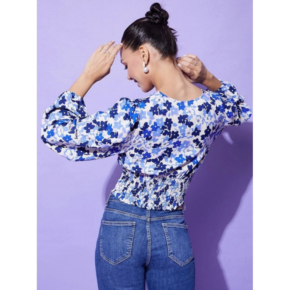 Floral Long Sleeves Top (Blue)