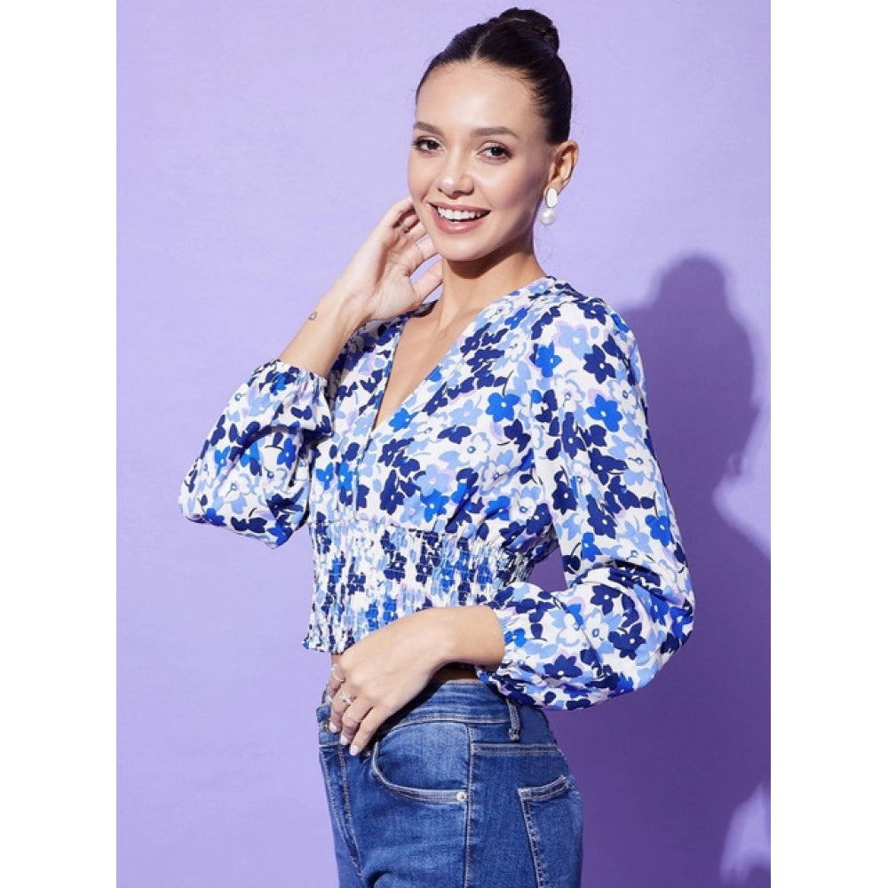 Floral Long Sleeves Top (Blue)