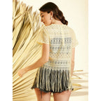 Lace Self Design Short Sleeve Top (Yellow)