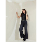 Denim Lycra Solid Sleeveless Top (Black)