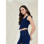 Denim Lycra Solid Sleeveless Top (Blue)