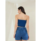 Denim Lycra Solid Sleeveless Top (Blue)