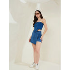Denim Lycra Solid Sleeveless Top (Blue)