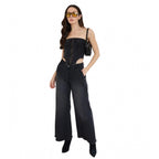 Denim Lycra Solid Sleeveless Top (Black)