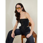 Denim Lycra Solid Sleeveless Top (Black)