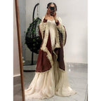 Silk Embroidered 3/4th Sleeve V-Neck Kurti With Sharara Pant and Dupatta Set (Cream &amp; Brown)