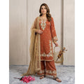 Silk Embroidered 3/4th Sleeve Round Kurti With Palazzo Pant and Dupatta Set (Orange)