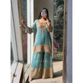 Silk Embroidered 3/4th Sleeve Round Kurti With Sharara Pant and Dupatta Set (Sea Green)