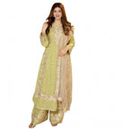 Silk Embroidered 3/4th Sleeve Round Readymade Kurti With Palazzo Pant and Dupatta Set (Pista)