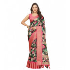 Floral Printed Saree With Unstitched Blouse 5.5Mtr (Black) -