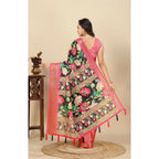 Floral Printed Saree With Unstitched Blouse 5.5Mtr (Black) -