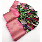 Floral Printed Saree With Unstitched Blouse 5.5Mtr (Black) -
