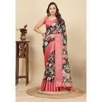 Floral Printed Saree With Unstitched Blouse 5.5Mtr (Black) -