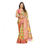 Floral Printed Saree With Unstitched Blouse 5.5Mtr (Yellow)
