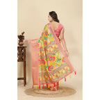 Floral Printed Saree With Unstitched Blouse 5.5Mtr (Yellow)