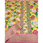 Floral Printed Saree With Unstitched Blouse 5.5Mtr (Yellow)