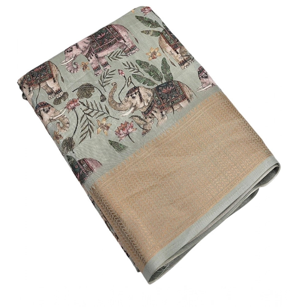 Printed Saree With Unstitched Blouse 5.5Mtr (Green)
