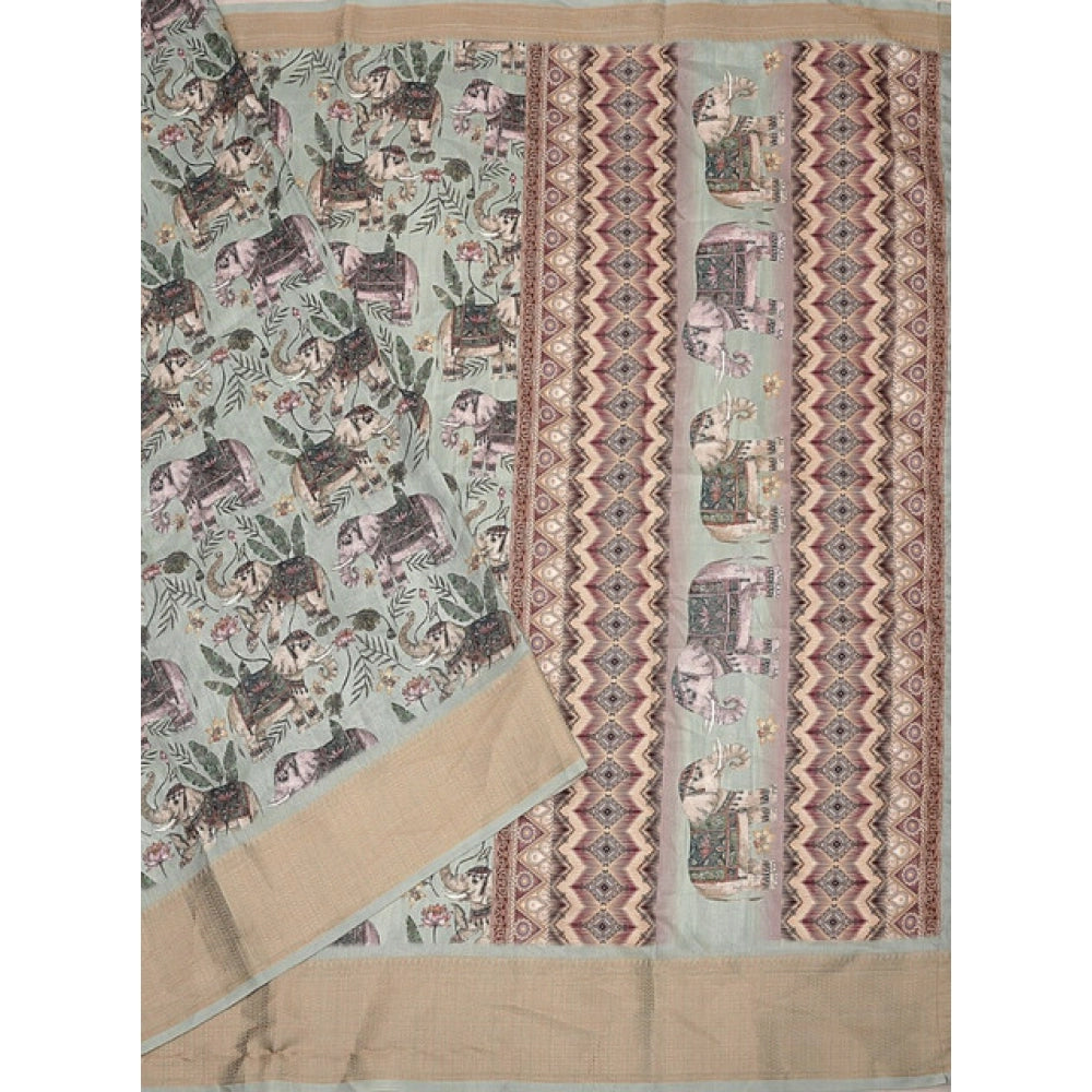 Printed Saree With Unstitched Blouse 5.5Mtr (Green)