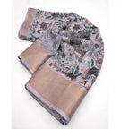 Printed Saree With Unstitched Blouse 5.5Mtr (Grey)