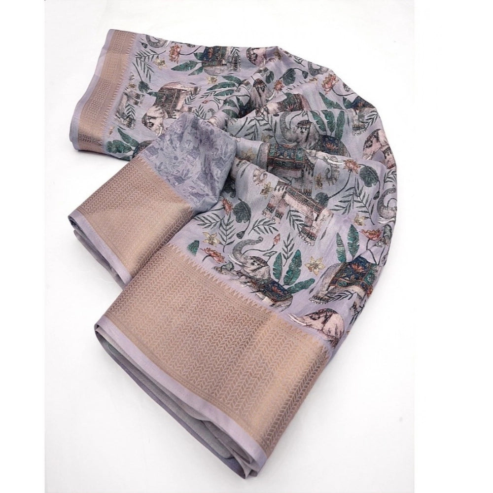 Printed Saree With Unstitched Blouse 5.5Mtr (Grey)