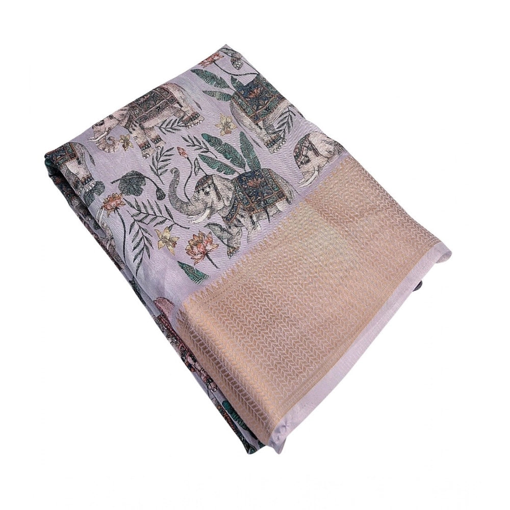Printed Saree With Unstitched Blouse 5.5Mtr (Grey)