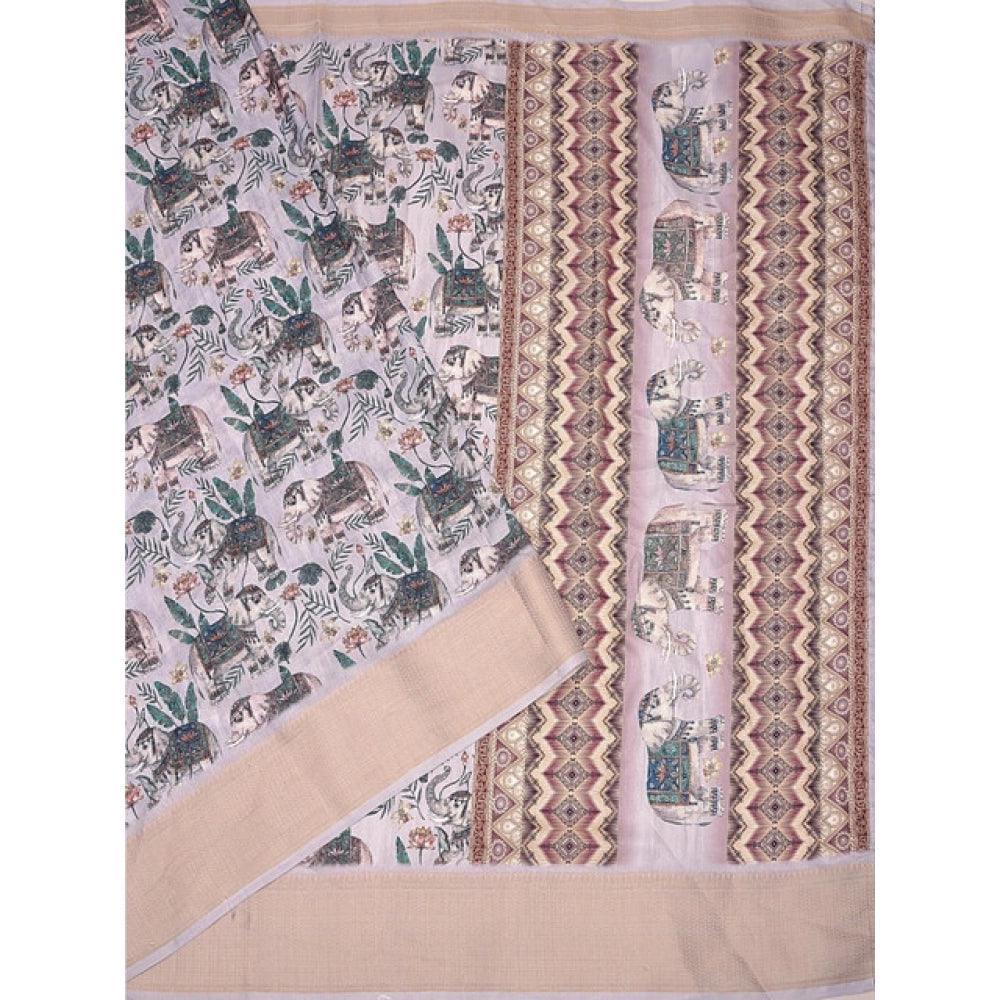 Printed Saree With Unstitched Blouse 5.5Mtr (Grey)