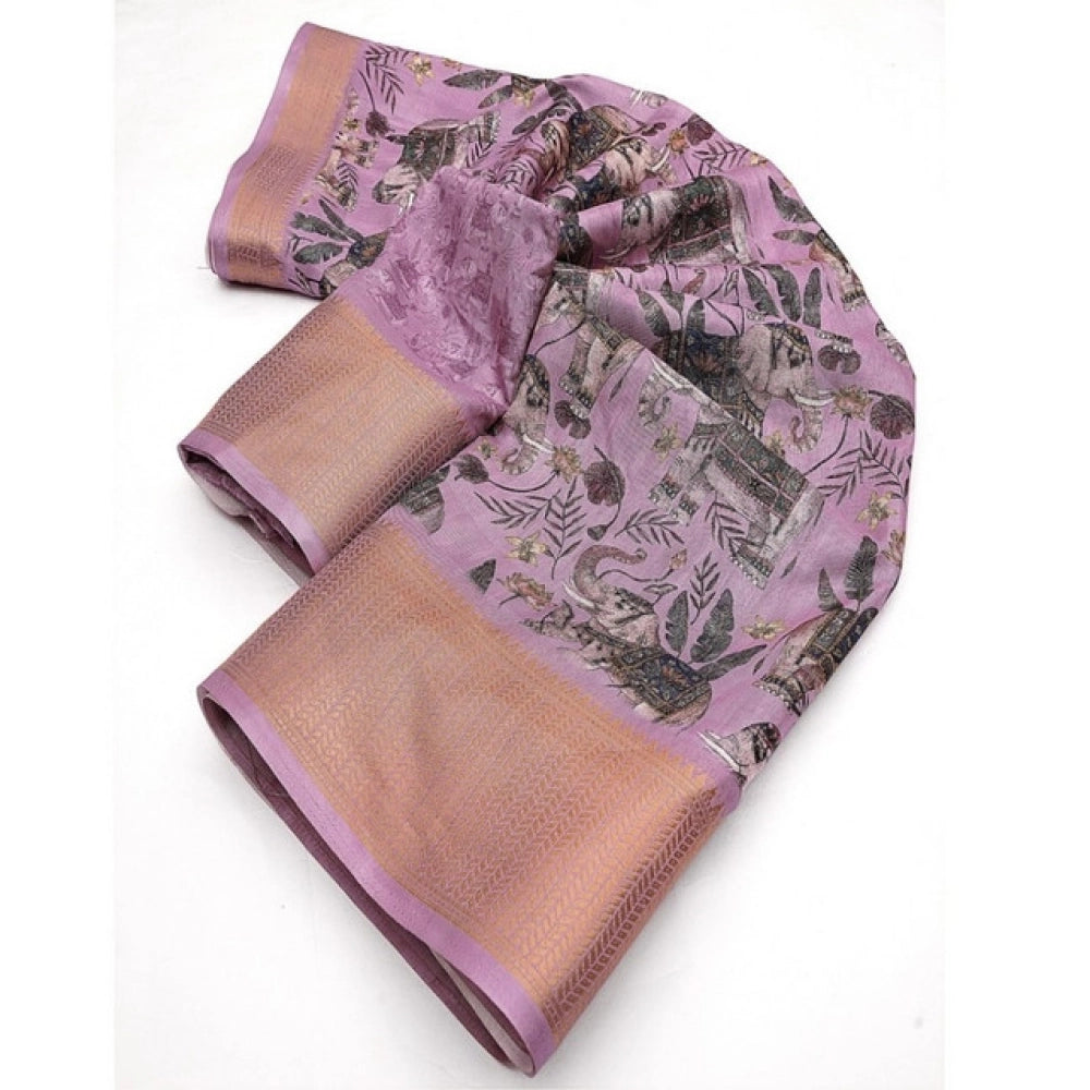 Printed Saree With Unstitched Blouse 5.5Mtr (Pink)