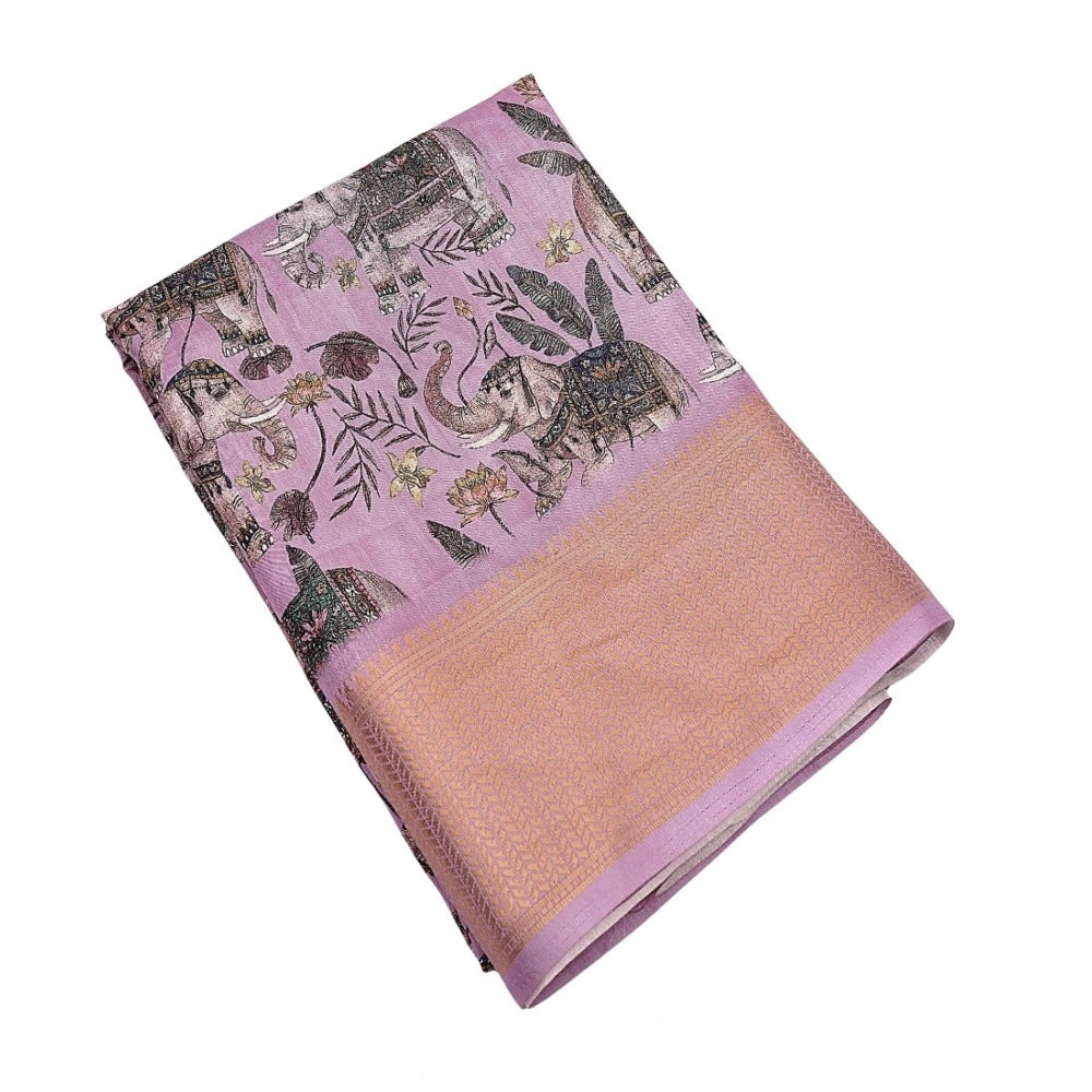 Printed Saree With Unstitched Blouse 5.5Mtr (Pink)