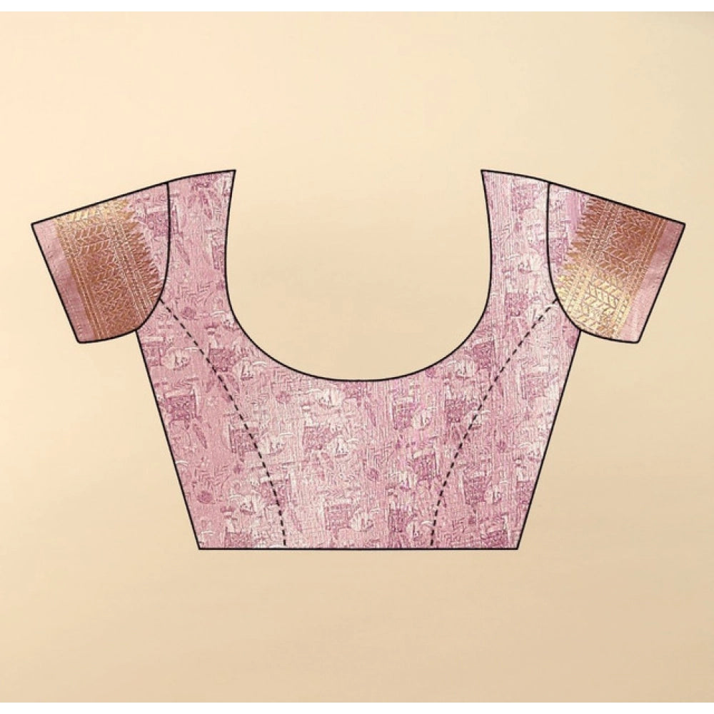Printed Saree With Unstitched Blouse 5.5Mtr (Pink)