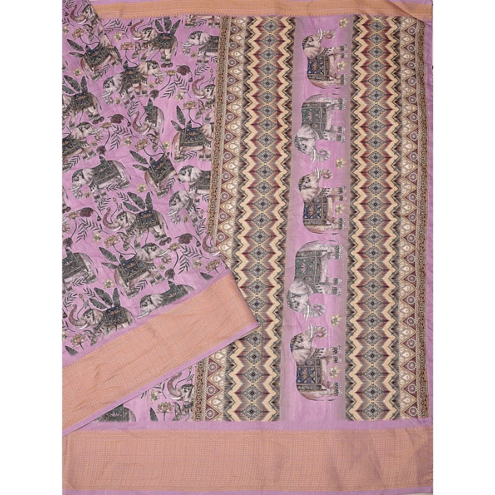 Printed Saree With Unstitched Blouse 5.5Mtr (Pink)