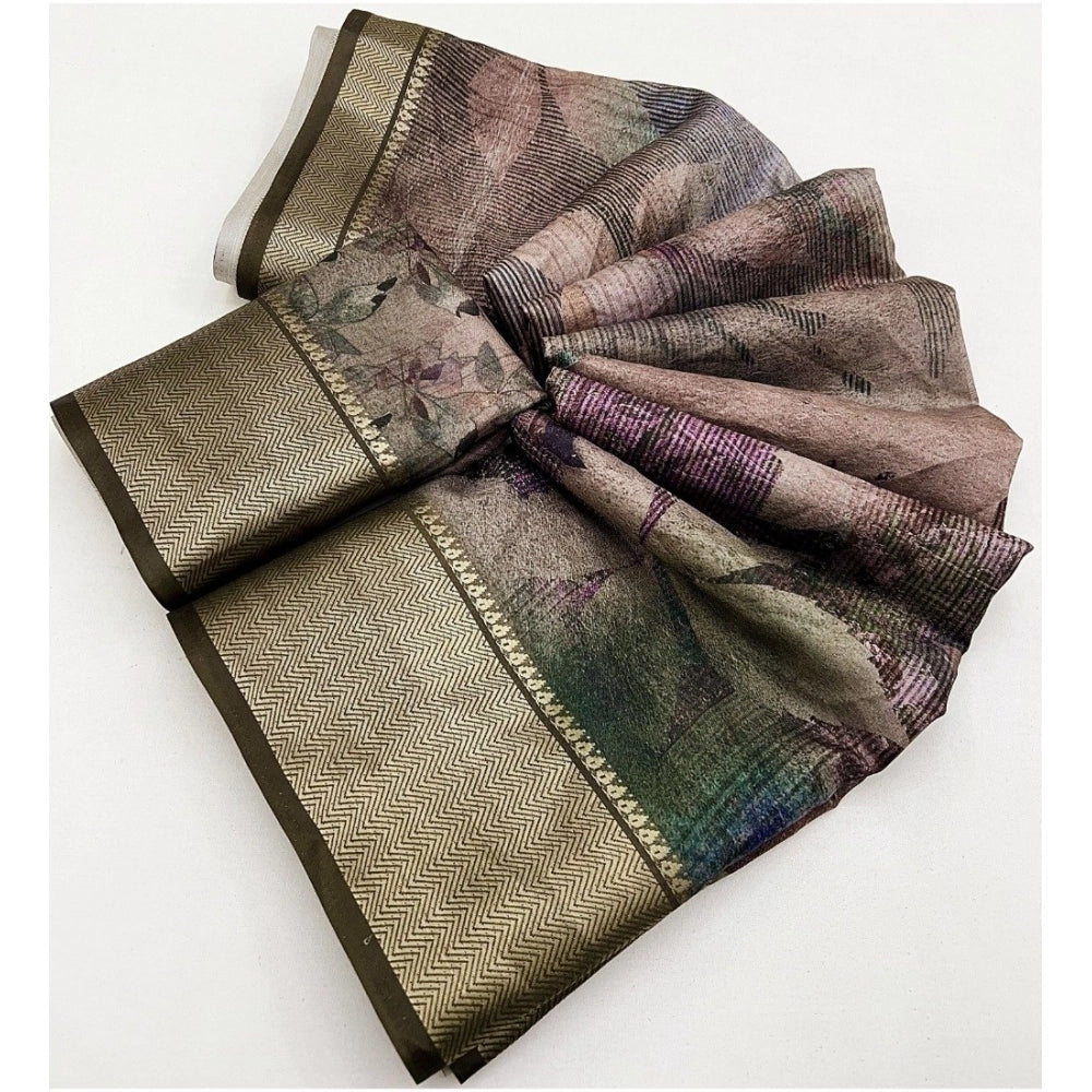 Printed Saree With Unstitched Blouse 5.5Mtr (Multicolor)
