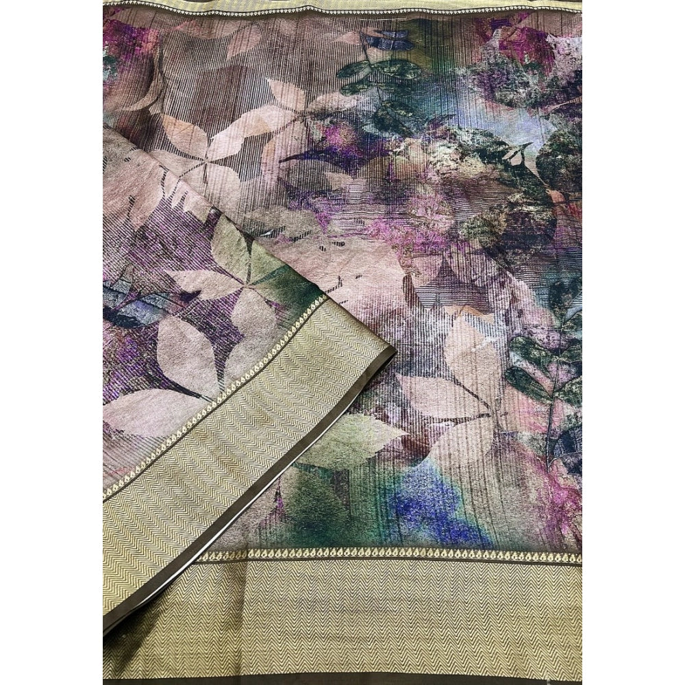 Printed Saree With Unstitched Blouse 5.5Mtr (Multicolor)