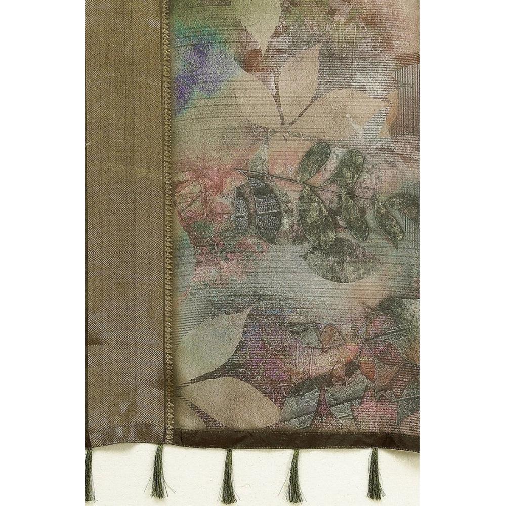 Printed Saree With Unstitched Blouse 5.5Mtr (Multicolor)