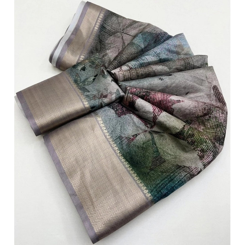 Printed Saree With Unstitched Blouse 5.5Mtr (Multicolor)