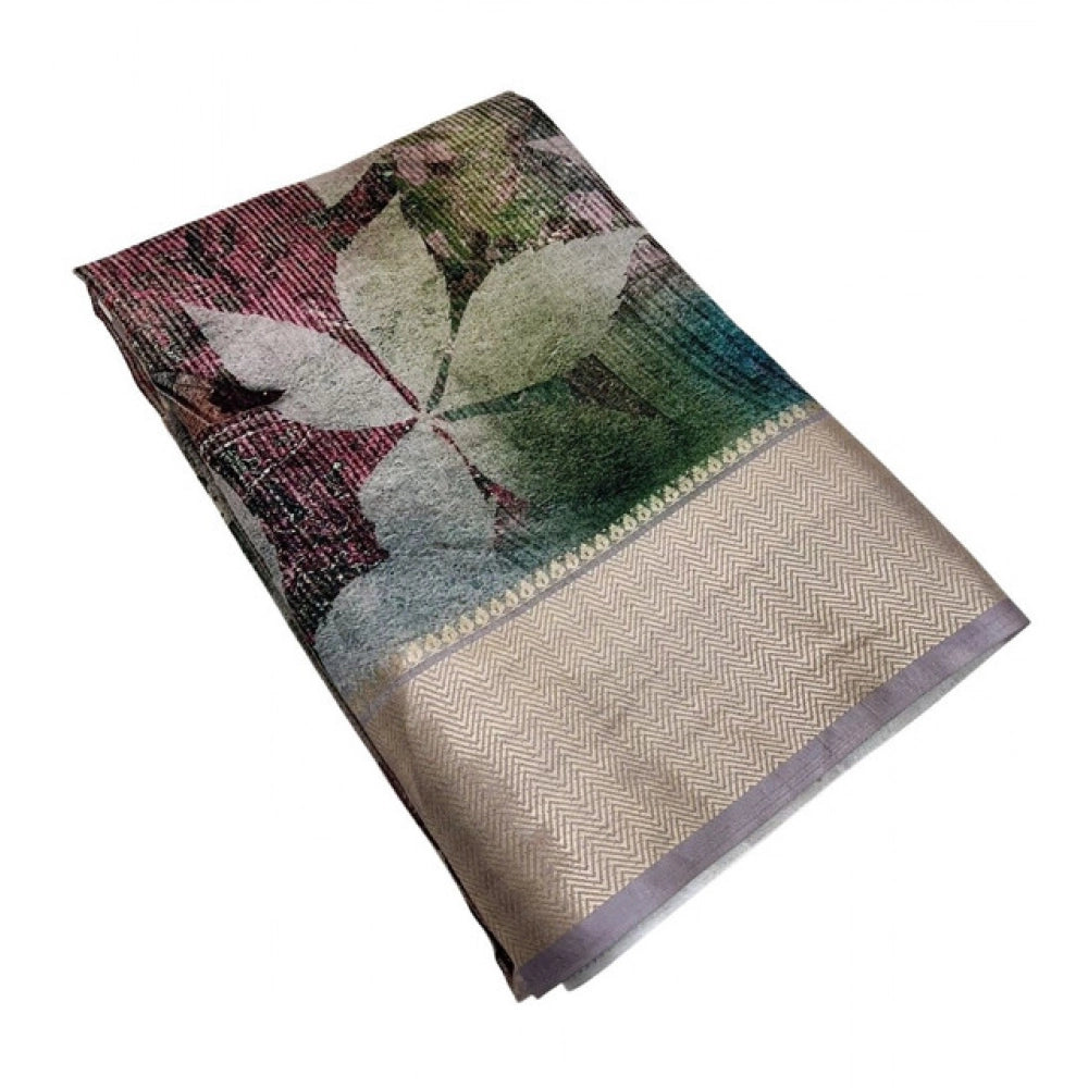 Printed Saree With Unstitched Blouse 5.5Mtr (Multicolor)