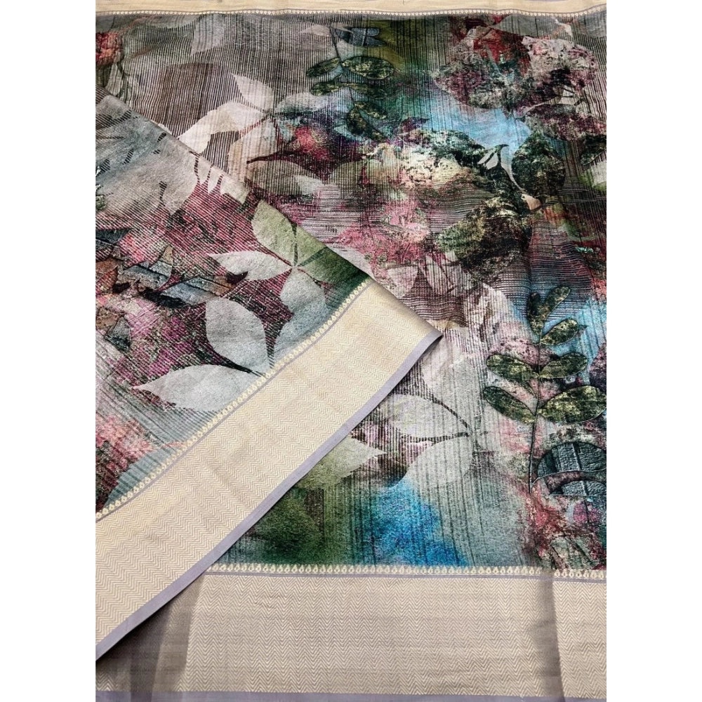 Printed Saree With Unstitched Blouse 5.5Mtr (Multicolor)