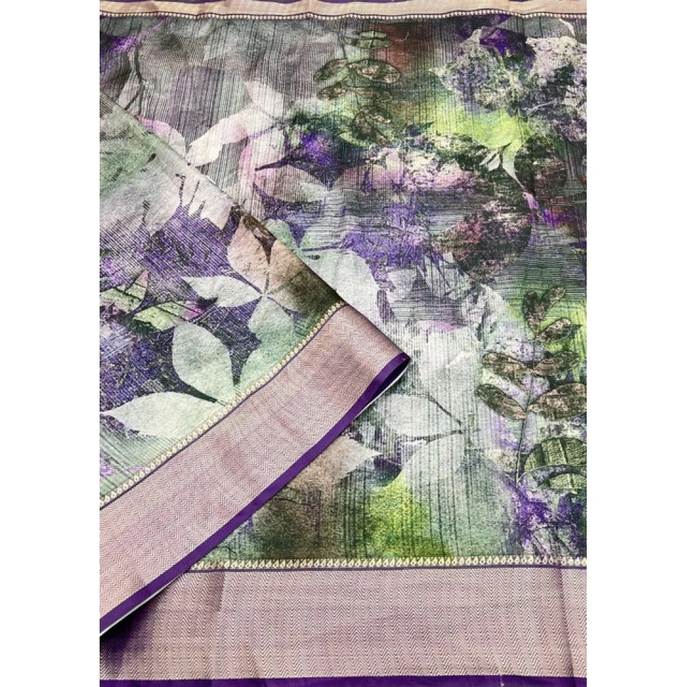 Printed Saree With Unstitched Blouse 5.5Mtr (Multicolor)