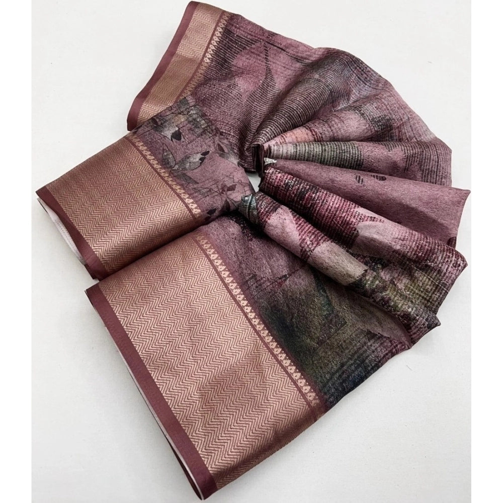 Printed Saree With Unstitched Blouse 5.5Mtr (Multicolor)