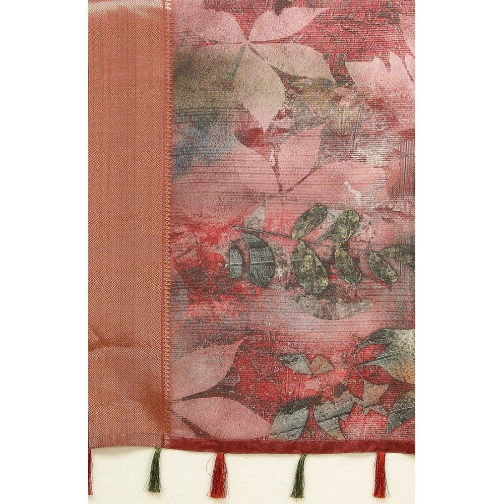Printed Saree With Unstitched Blouse 5.5Mtr (Multicolor)
