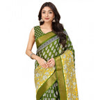 Printed Saree With Unstitched Blouse 5.5Mtr (Mehandi)