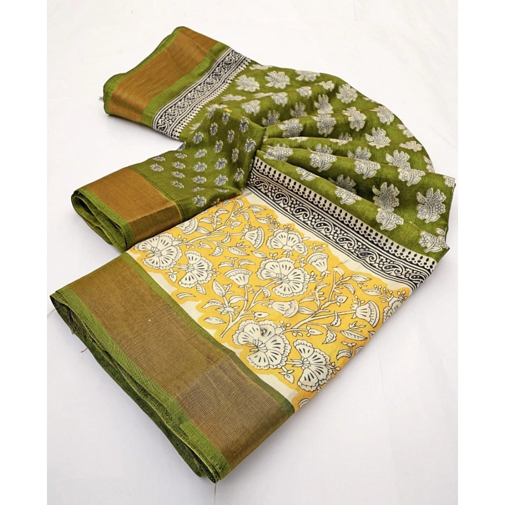 Printed Saree With Unstitched Blouse 5.5Mtr (Mehandi)