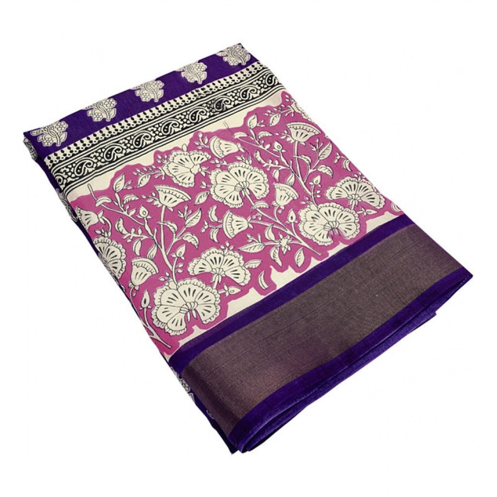 Printed Saree With Unstitched Blouse 5.5Mtr (Purple)
