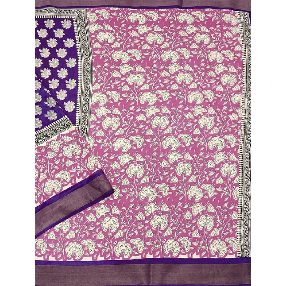 Printed Saree With Unstitched Blouse 5.5Mtr (Purple)