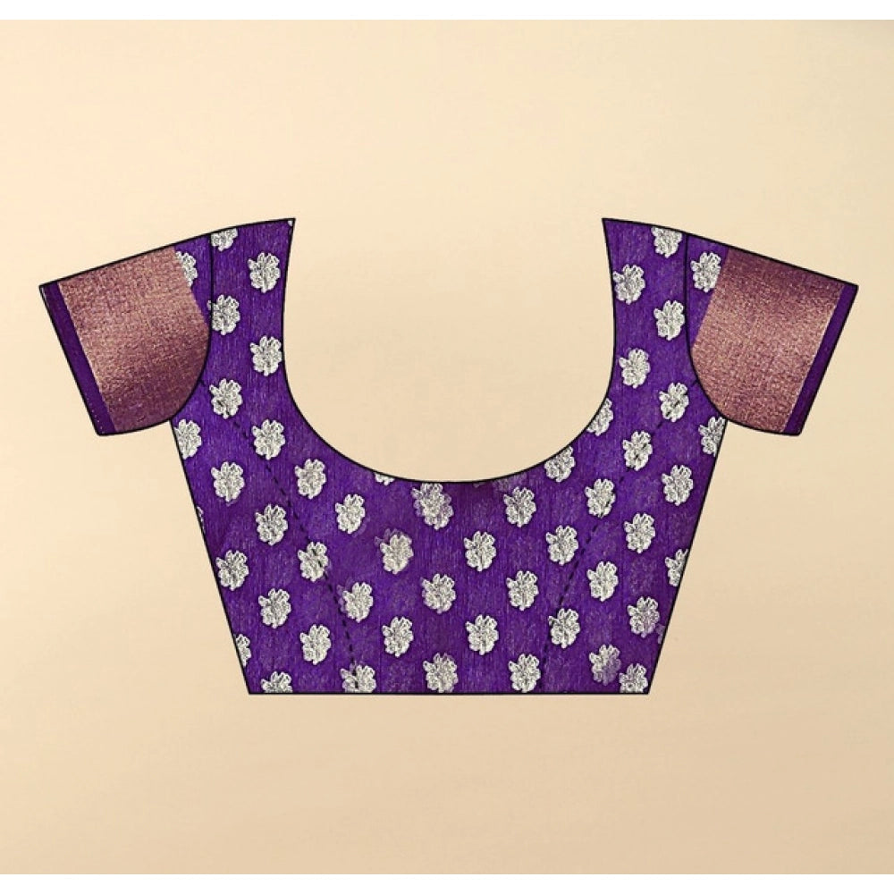 Printed Saree With Unstitched Blouse 5.5Mtr (Purple)