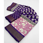 Printed Saree With Unstitched Blouse 5.5Mtr (Purple)