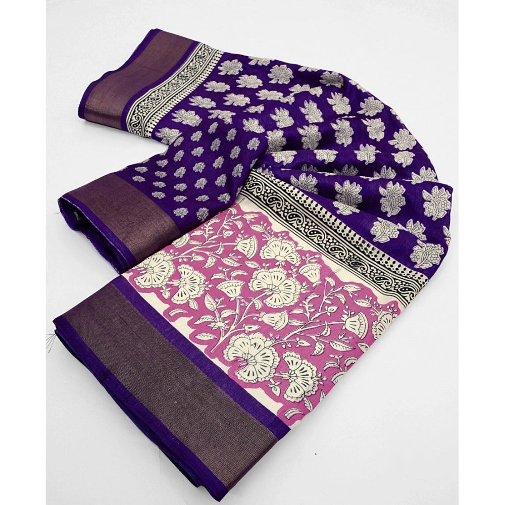 Printed Saree With Unstitched Blouse 5.5Mtr (Purple)