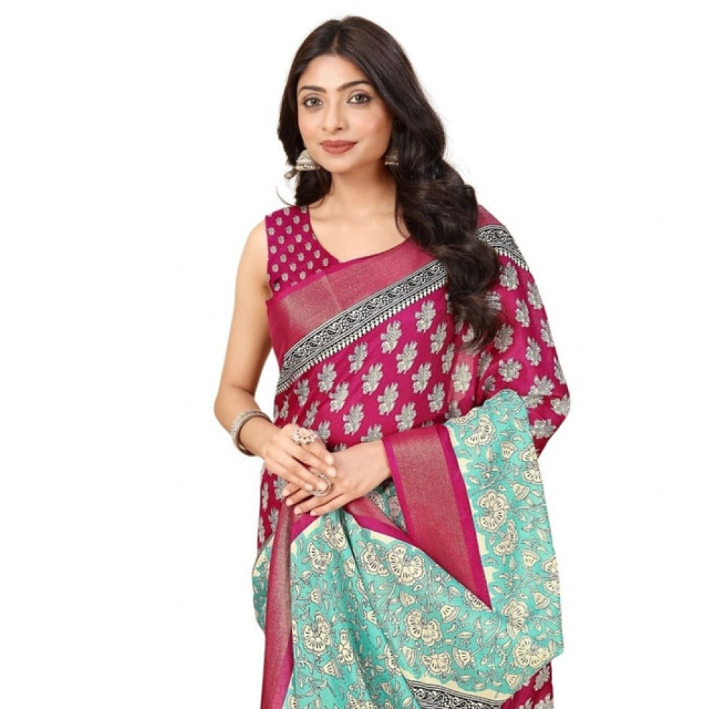 Printed Saree With Unstitched Blouse 5.5Mtr (Multicolor)