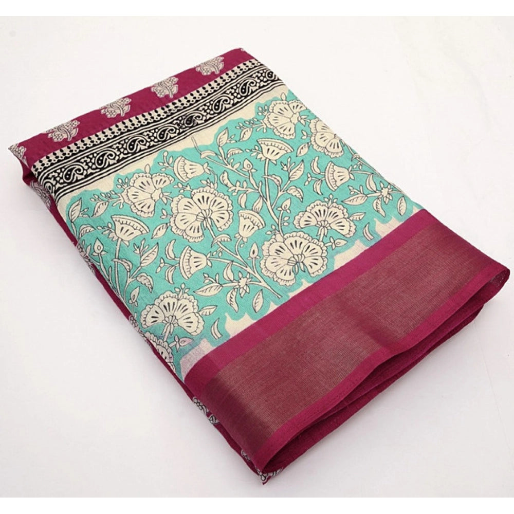 Printed Saree With Unstitched Blouse 5.5Mtr (Multicolor)